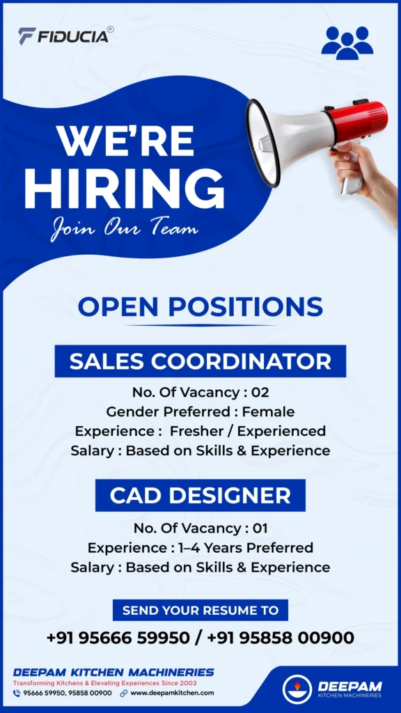 Deepam Kitchen Machineries Hiring Jobs in Coimbatore